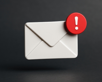 white letter against black background with red circle containing white exclamation point