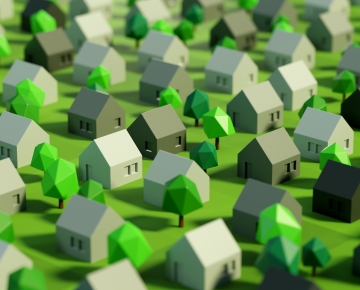 animated houses, trees, and grass