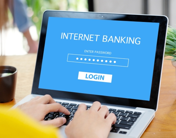 person logging into online banking